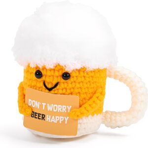 Funny Beer Gift for Men, Handmade Crochet Beer Mug, Plush Toy with Motivational Cards, Men’s Gifts, Funny Hook, Potato Toy with Positive Cards, Gag Gift for Friend, Partner
