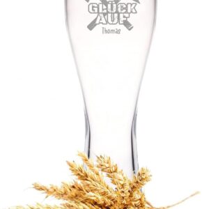 Leonardo Wheat Glass with Engraving – Glück auf mit Schlägel & Iron – Personalised with Name – Wheat Glass for Father's Day – Gift for Miners – Gifts for All Mine & Mining Men