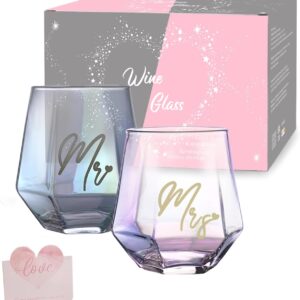 BigNoseDeer Mr and Mrs Pair of Glasses, Wine Glass Cup Set, Wedding Mug for Bride and Groom, Wine Glasses Gifts for Couple Anniversary, Gifts for Bridal Shower, Engagement, Christmas, Valentine's Day