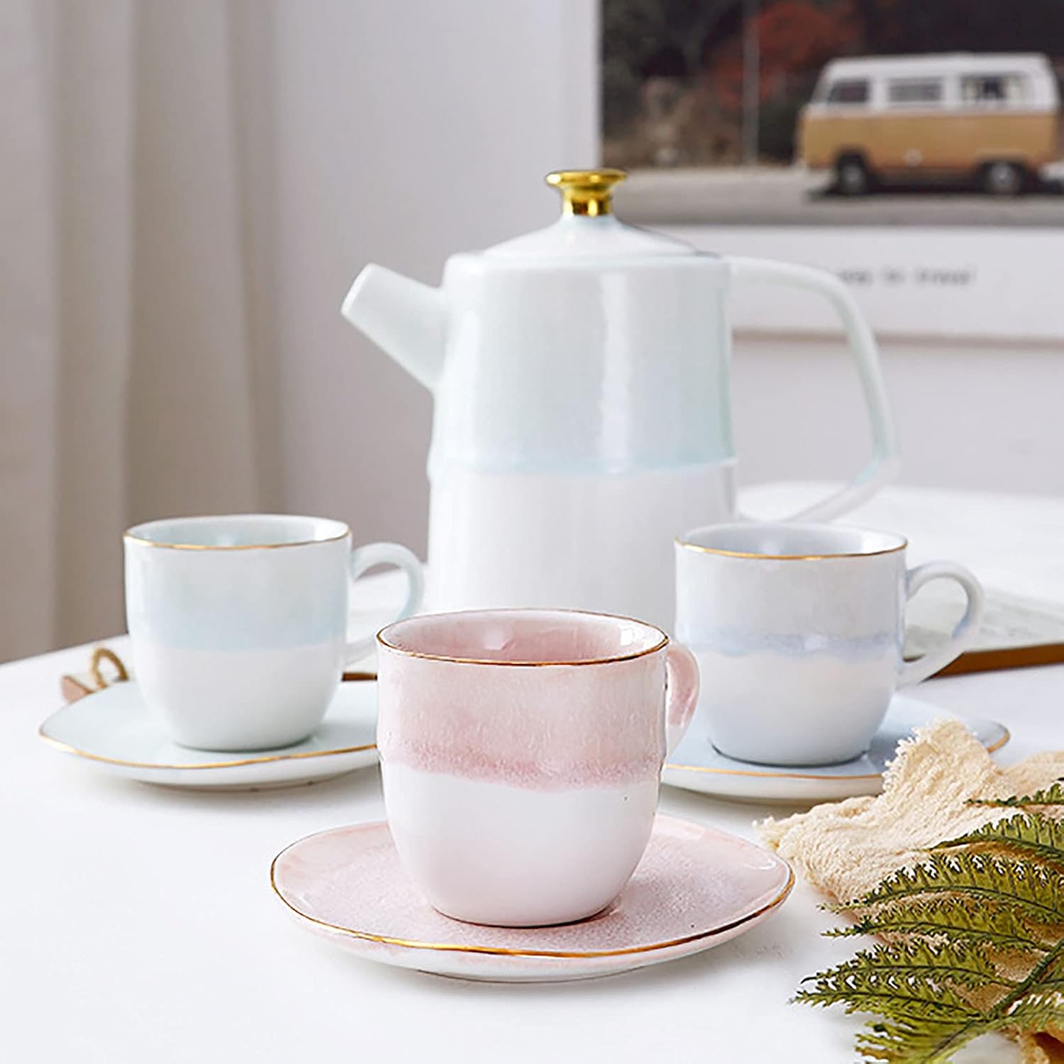 Tea set for adults, tea set with teapot for adults, tea cup and saucer, service for 3 people, porcelain, ceramic, coffee, tea, gift sets for tea, coffee, afternoon tea, party – Bild 2