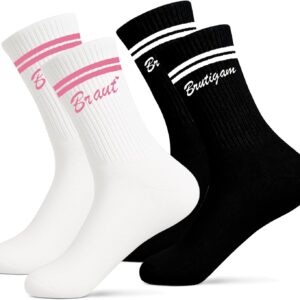 Scinzene 2 Pairs Bride & Groom Socks Set Made of Cotton – Funny Wedding Gifts for Bride and Groom & Gifts for Wedding, Gift Wedding, Wedding Gift for Bride and Groom White Black