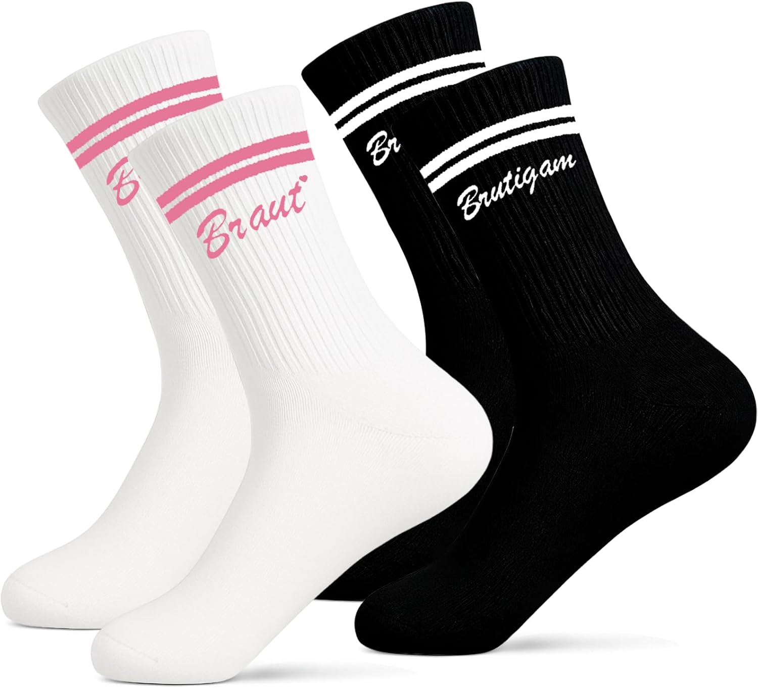 Scinzene 2 Pairs Bride & Groom Socks Set Made of Cotton – Funny Wedding Gifts for Bride and Groom & Gifts for Wedding, Gift Wedding, Wedding Gift for Bride and Groom White Black