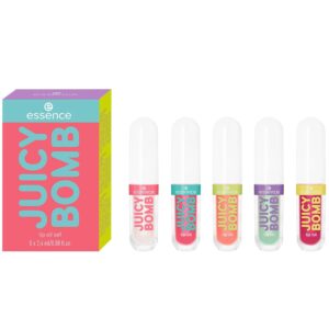essence Juicy Bomb Lip Oil Set 01, Lip Balm, Multicoloured, Acetone-Free, Vegan, No Microplastic Particles, Gluten-Free, Pack of 1 (5 Pieces)
