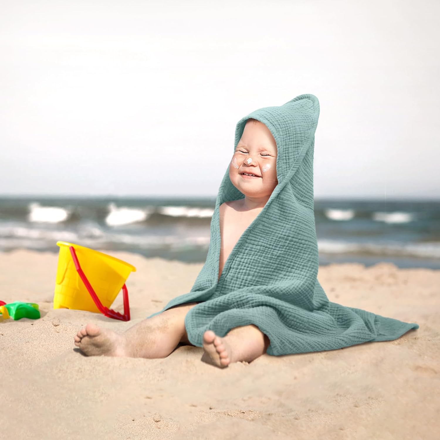 lulumoon Hooded Towel Baby Muslin Cotton: 76 x 76 cm for 0-18 Months – Bild 5
