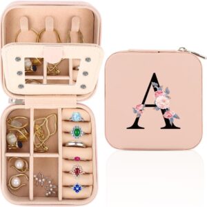 Travel Jewellery Box, Jewellery Travel Case for Women, Personalised Jewellery Box from A to Z, Small Jewellery Organiser with Mirror, Gift for Women’s Birthday, Mother’s Day Gift (A)