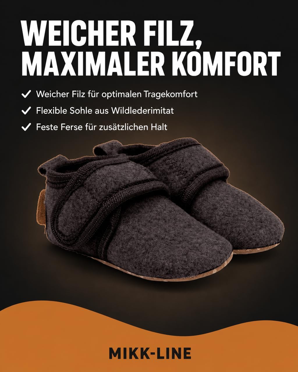 Mikk-line Hausschuhe Baby, Krabbelschuhe mit rutschfester aus filz – Bild 5