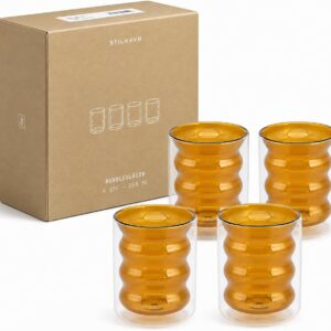 Bubble Glasses Set of 4 – Double Walled & Mouth Blown 250ml (Amber)