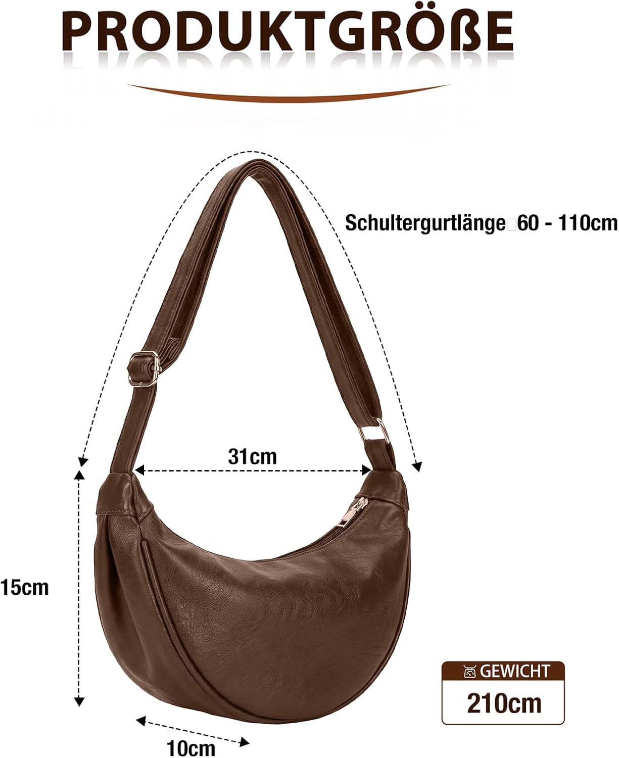 Half moon bag women's PU leather retro crossbody bag small, made of waterproof material, with adjustable shoulder strap. Shoulder bag is ideal for commuters, shopping and everyday use. – Bild 5