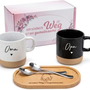 Grandma Grandpa Gifts Cups Set with Wooden Tray & Spoons, Christmas Gifts