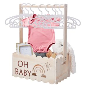 Unicraftal Baby Shower Gift with Wooden Handle Children’s Clothes Hanger Baby Storage Basket Wooden Box for Baby Showers Baby Shower Box Cabinet Personalised Baby Basket Baby Shower Gift