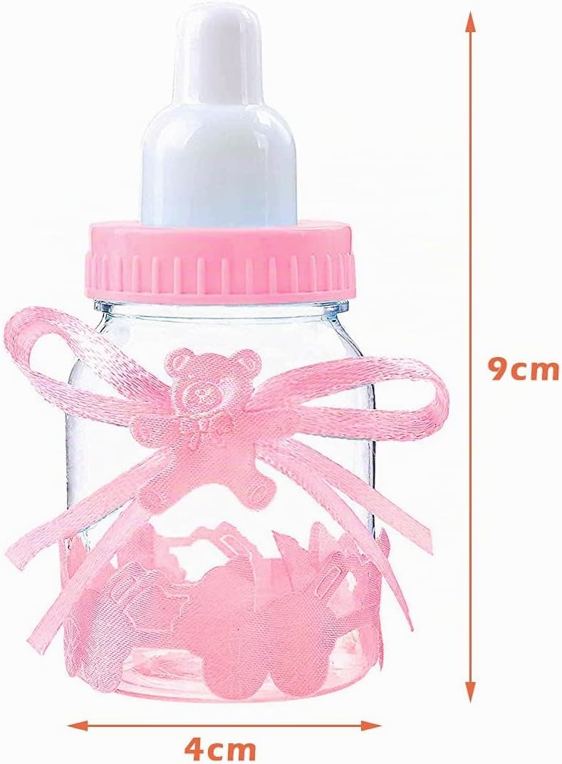 Baby Shower Bottles, 24 Pieces Mini Decorative Dummy Gift Baby Shower Decorations Candy Bottles Baby Bottles Party Favours Baby Gift for Boys Girls Party Favours Pink – Bild 4