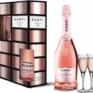 Canti – Prosecco D.O.C. Millesimato, Rosé Sparkling Wine Extra Dry, Gift Pack with Two Glasses, Italian Glera and Pinot Noir Grape Varieties from Veneto, Fresh and Sweet Flavour, 1 x 750 ml
