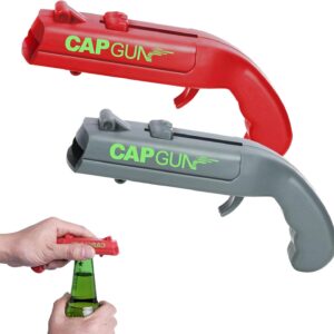 Bottle Opener Gun, Pack of 2 Funny Shot Bottle Openers, Beer Gifts for Men, Beer Opener in Gun Design, Bottle Opener, Funny for Use at Home, Bar or Parties (Grey, Red)