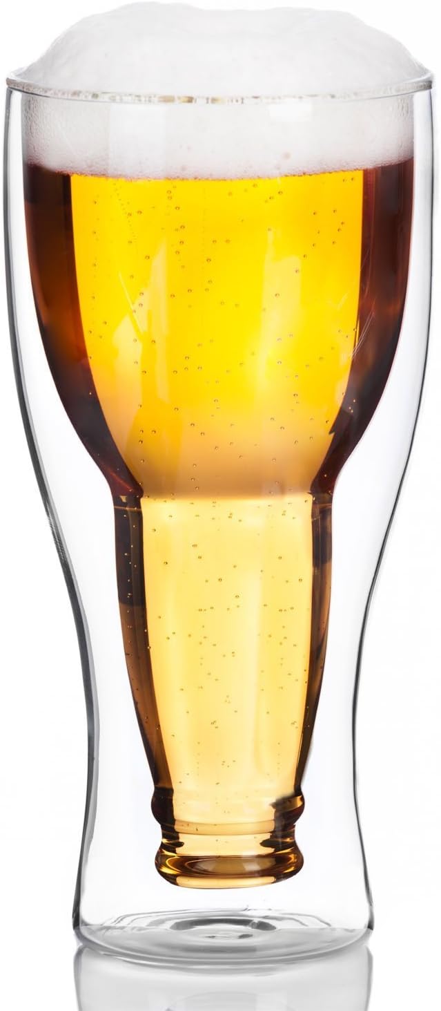 Dimono Double-Walled Beer Glass 0.33 L Inside Out Inverted Beer Bottle in Glass (2 Glasses) – Bild 4