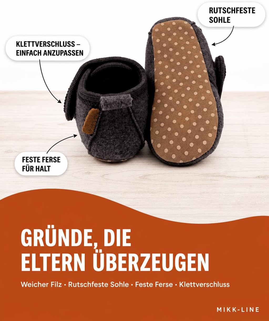 Mikk-line Hausschuhe Baby, Krabbelschuhe mit rutschfester aus filz – Bild 3