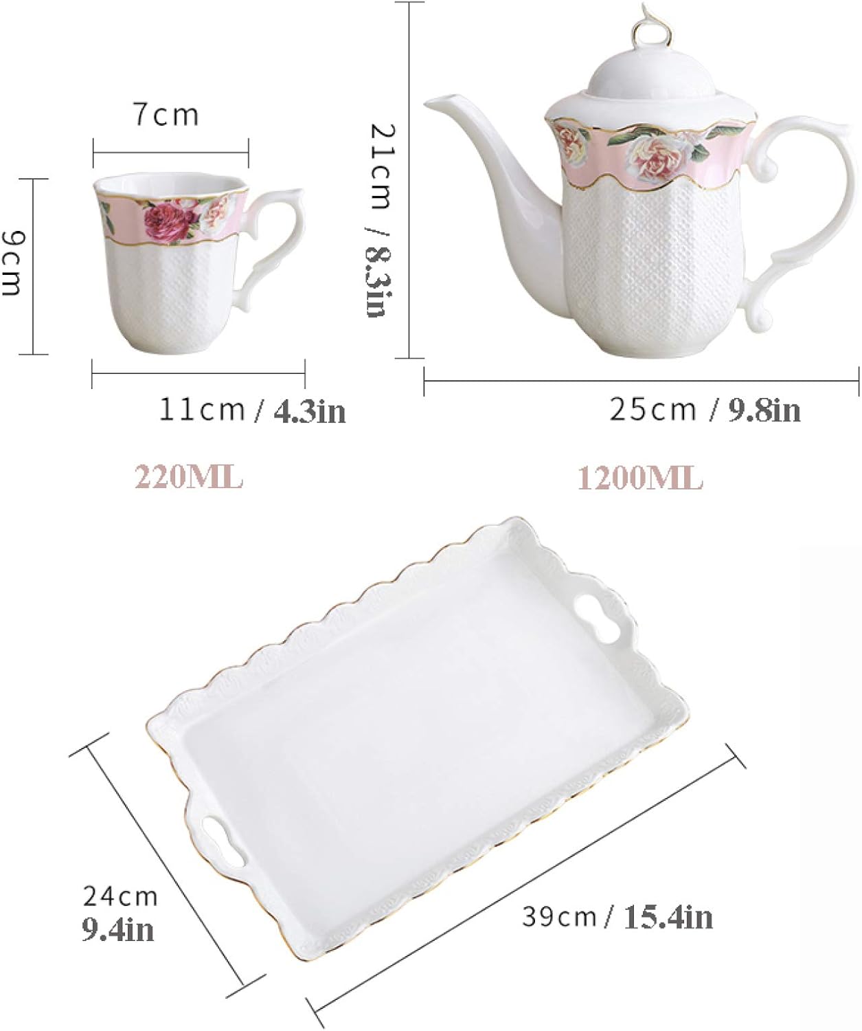 Ceramic Tea Set, Coffee Service from China, Tea Set, Vintage Floral Tea Set, 6 Tea Cups, Tea Cup and Saucer Gift Set for Tea, Coffee, Afterlife – Bild 7