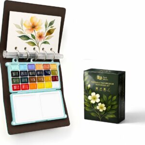 Tragbares Aquarellfarben-Set für Erwachsene, 24 Farben, Reise-Aquarell-Set mit Notizbuch (weiße und schwarze Seiten), nachfüllbarer Pinsel und Palette, All-in-One-Kunst-Set für Outdoor-Malerei