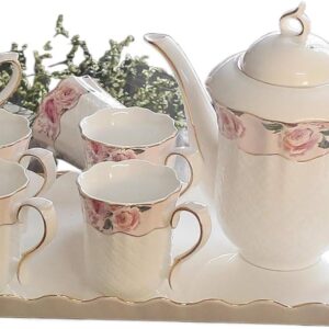 Ceramic Tea Set, Coffee Service from China, Tea Set, Vintage Floral Tea Set, 6 Tea Cups, Tea Cup and Saucer Gift Set for Tea, Coffee, Afterlife