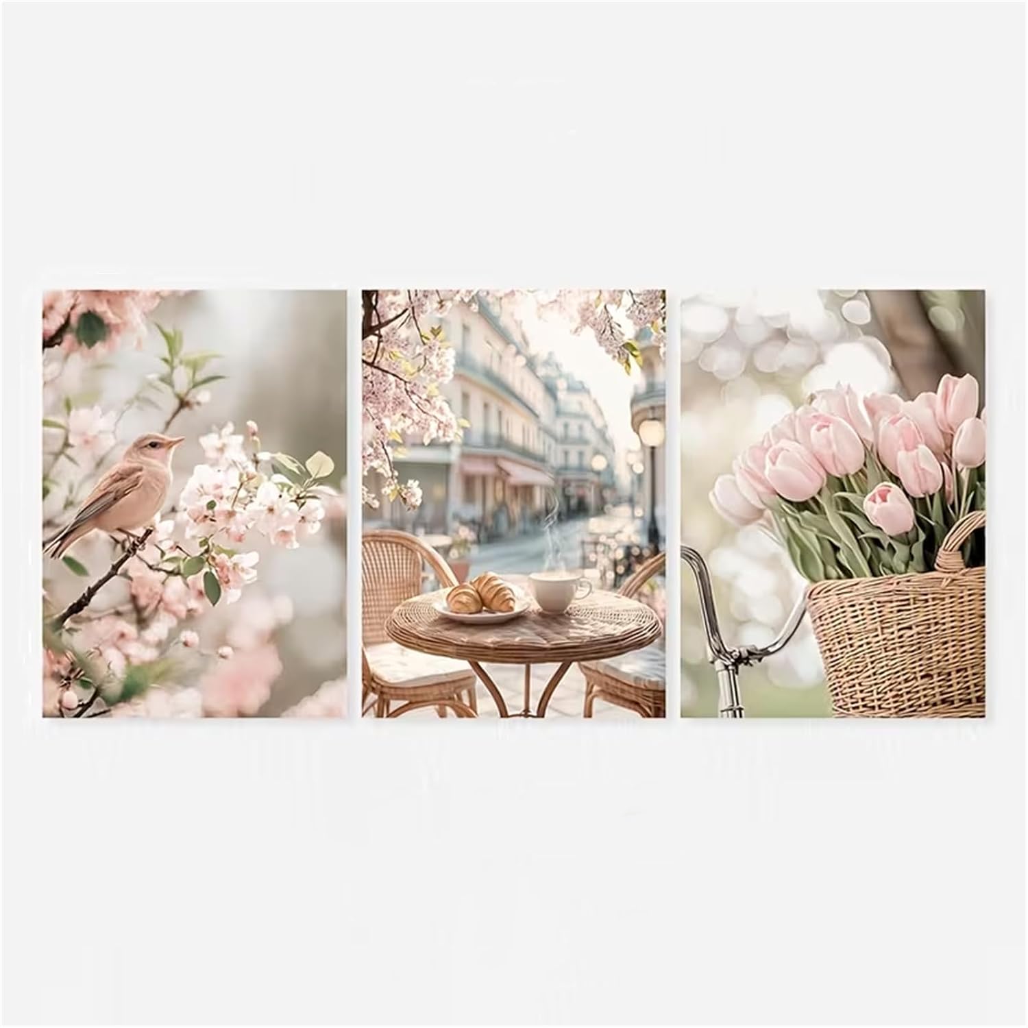 Meuzzvor Set of 3 Canvas Wall Pictures Spring Tulips & Birds Aesthetic Pictures Living Room Poster Wall Decoration Bedroom Picture Modern Wall Art Gift (40 x 50 cm) – Bild 7