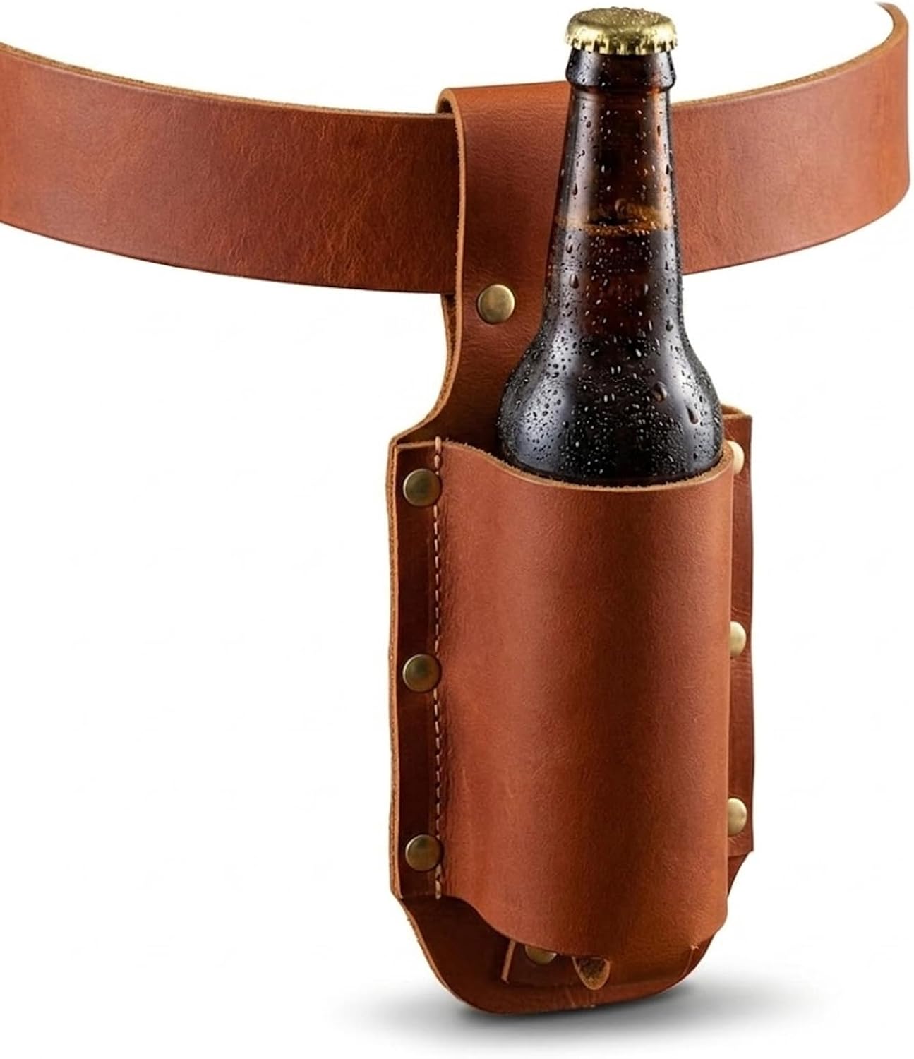 Beer Belt Beer Holder, Leather Bottle Holder Belt Beer Bottle Holder Beer Holster, Beer Gifts for Men Father's Day Christmas Beer Drinker Lovers Beer Accessories for Travel