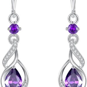FANCIME 925 Sterling Silver Hanging Earrings Birthstone Jewellery Gifts for Women Girlfriend Wife Mother
