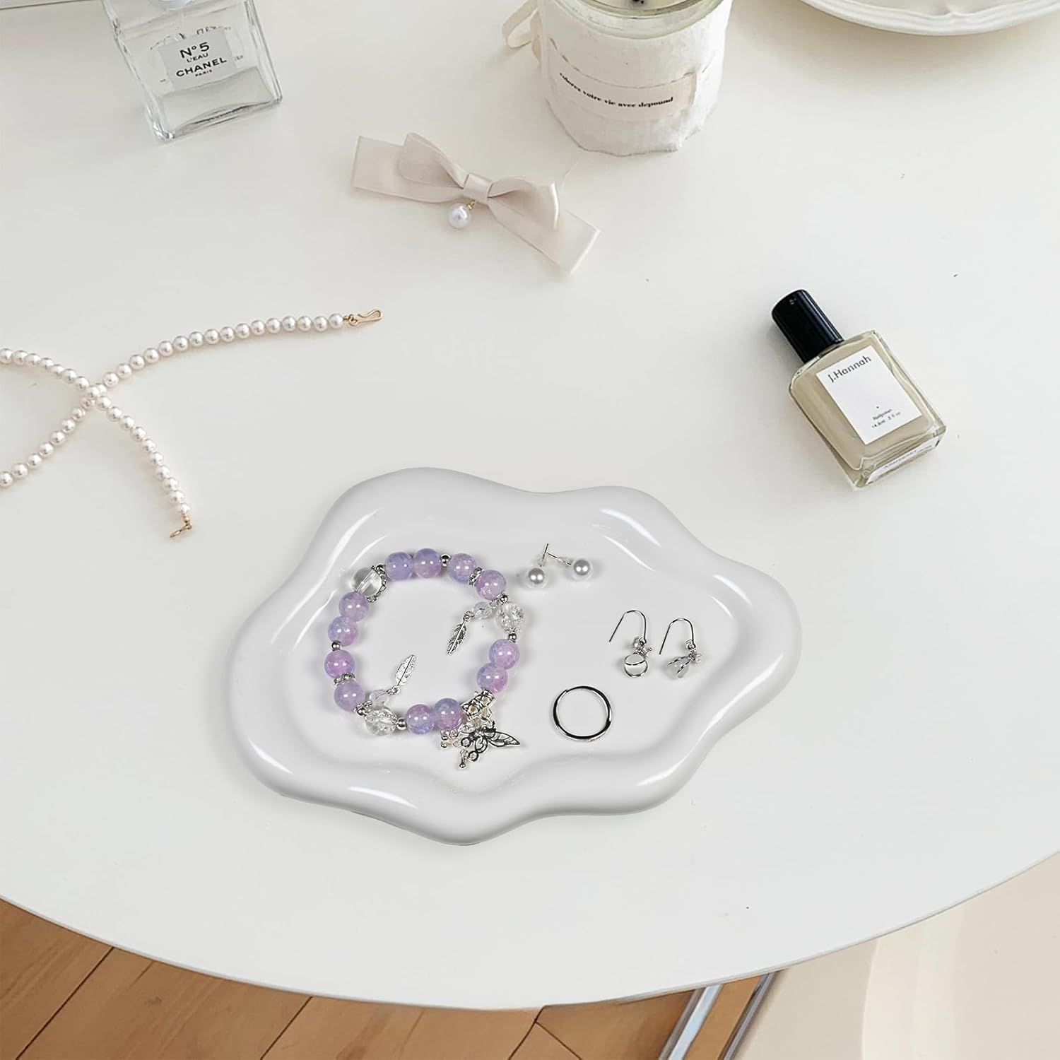 Cloud Shape Jewellery Tray, Decorative Ceramic Jewellery Tray, Jewellery Plate for Rings, Necklaces, Bracelets, Perfume Tray for Cosmetics, Gifts for Girl, Women, Mothers, Daughters (White) – Bild 7