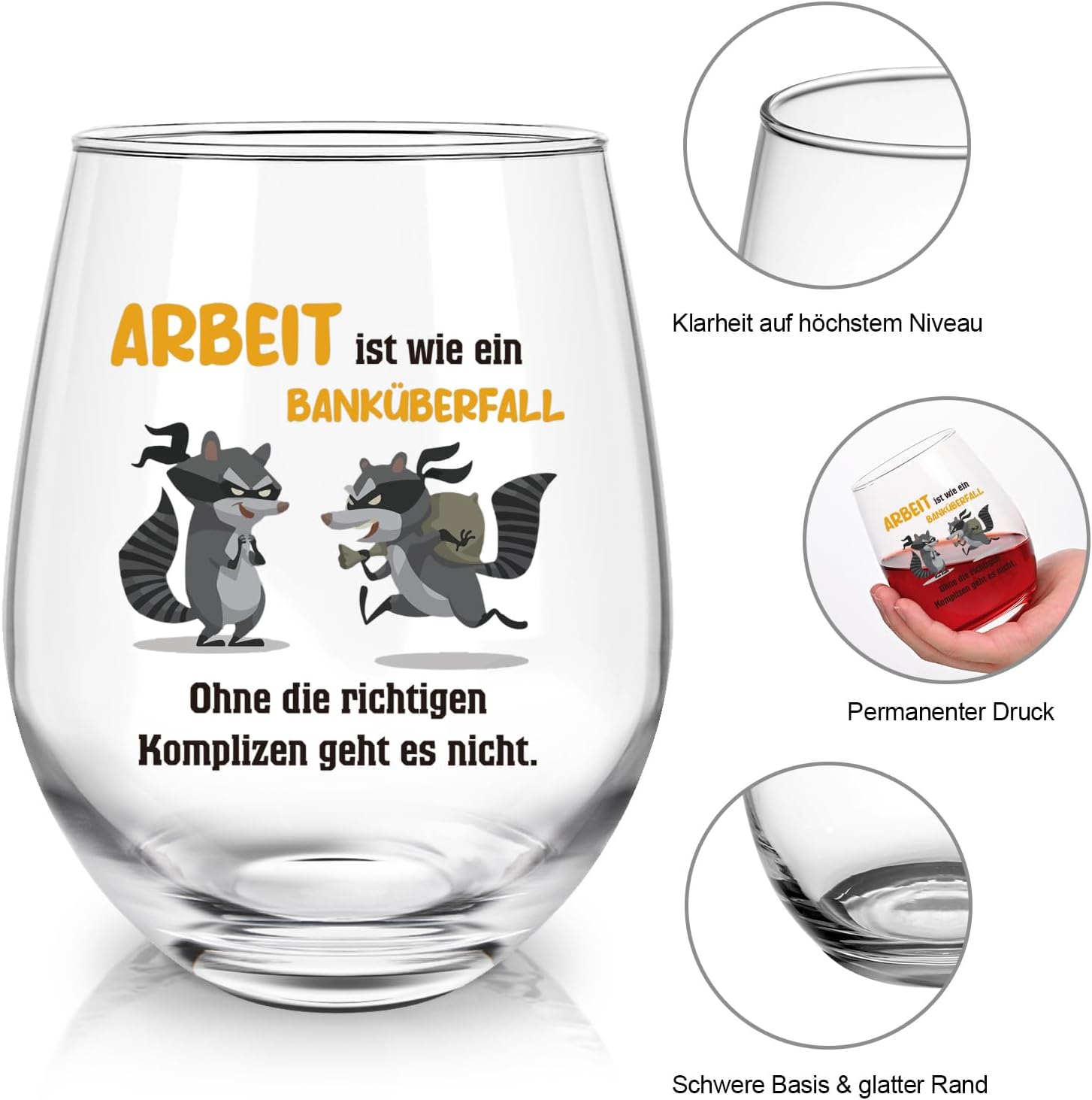 Joymaking Wine Glass Colleague Gift - Work is Like a Bank Robbery, Secret Santa Gifts for Colleagues, Thank You Gift Employees, Funny Farewell Gift Colleagues, Small Gifts Colleagues, 17 oz – Bild 6