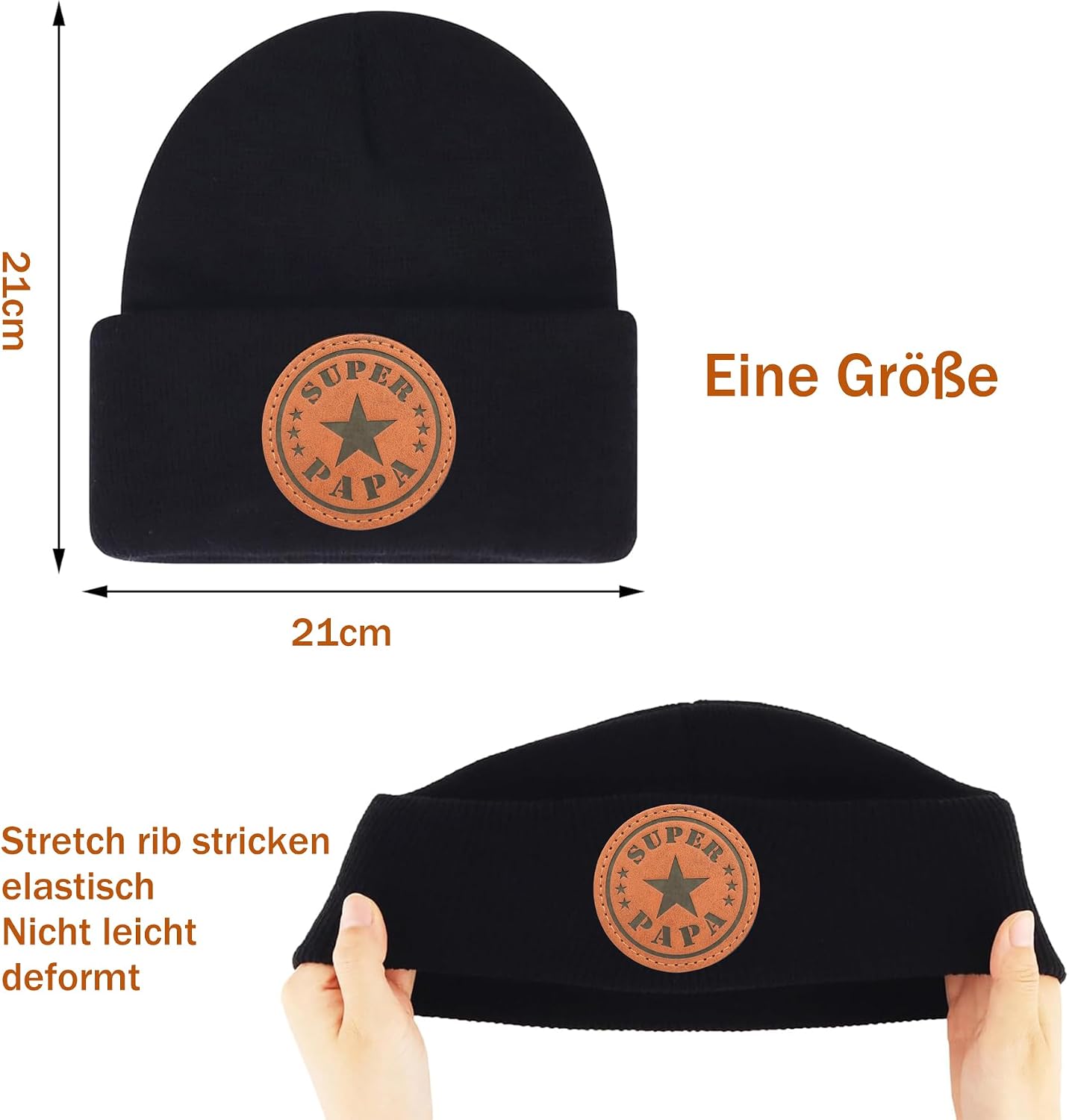 Mens Super Papa Knitted Beanie Hat Black – Bild 5