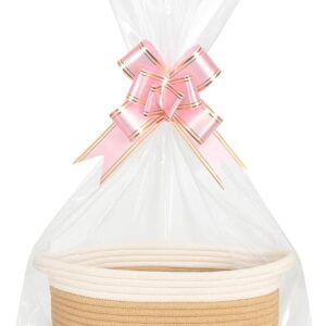 Empty Gift Basket, 30 x 20 x 12 cm, Empty Gift Basket with Bag and Ribbon, Basket for Gifts, Gift Basket, Ideal for Gifts, Decoration and Storage (Khaki and White)