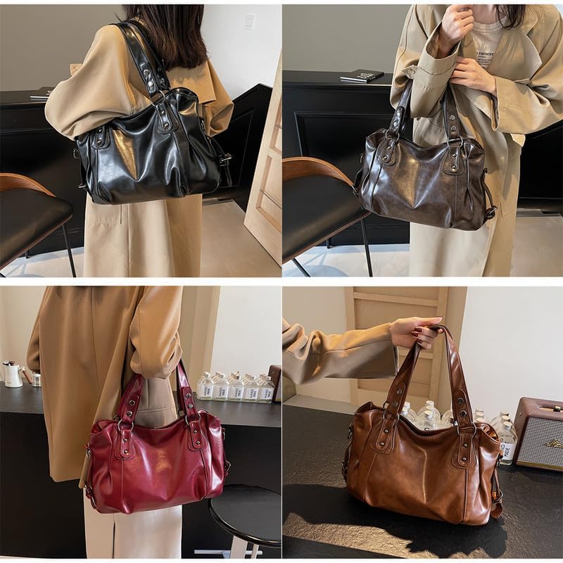 Women's Handbag Hobo Handbag Shoulder Bag Shopper Made of PU Leather Women's Bag Hobo Women's Bag Shoulder Bag Bags Handbag for Women Mother Dark Brown – Bild 2