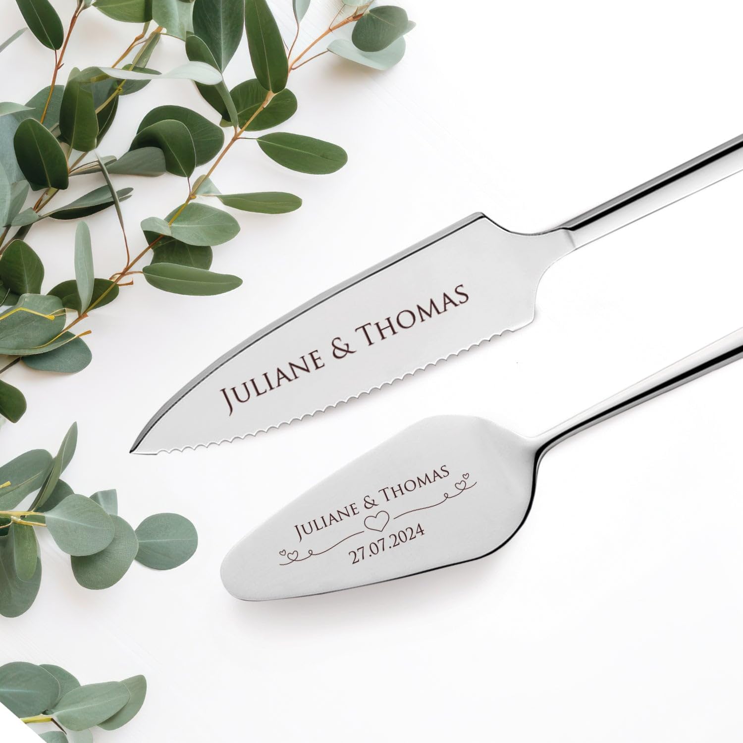 GRAVURZEILE Cake Server with Cake Knife with Personalised Engraving – Hearts – Gift for Wedding – High-Quality Stainless Steel – Dishwasher Safe – Wedding Gifts for Bride and Groom – Silver – Bild 3