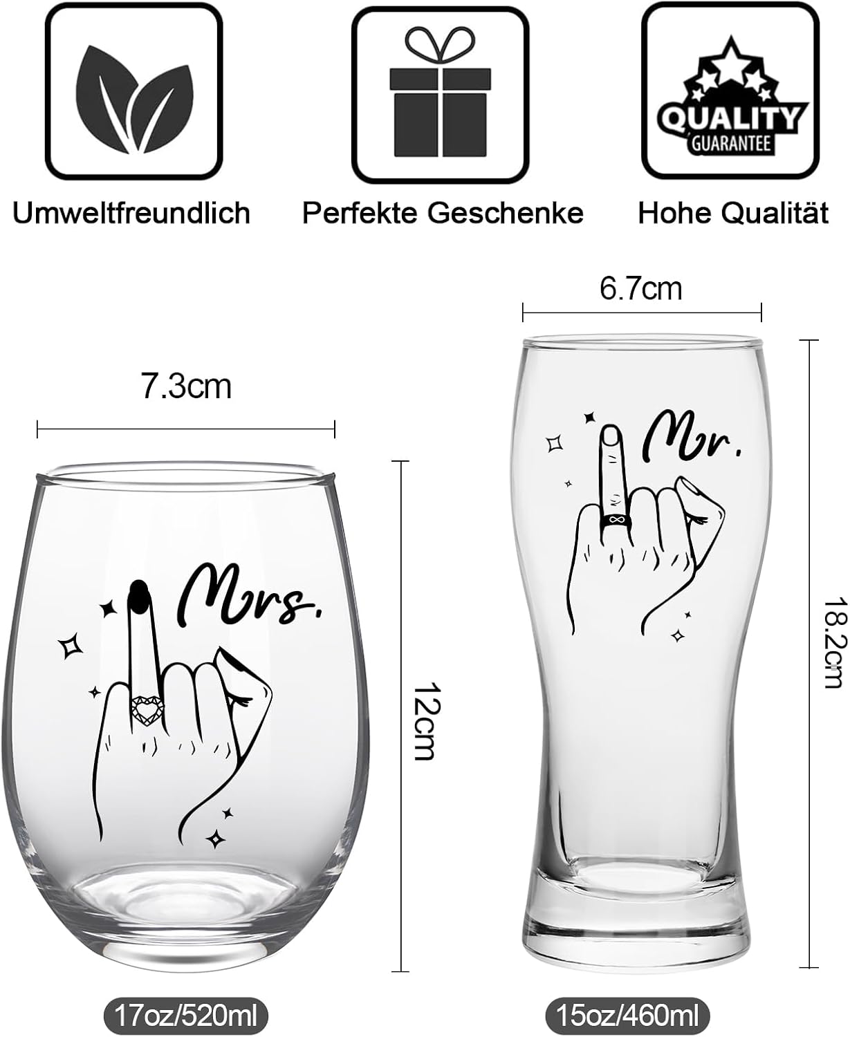 Joymaking Wine Glass & Beer Glass Set for Couples, Wedding Gifts for Newlyweds, Small Gifts for Wedding, Engagement Gift, Couple Gifts, Partner Gifts Set – Bild 7