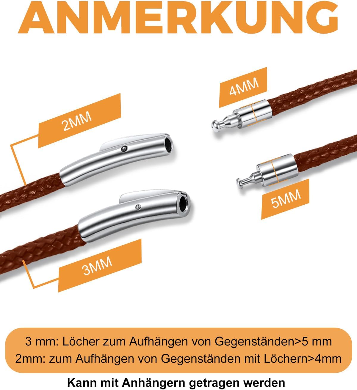 Richsteel Stainless Steel 2 mm / 3 mm Wide Versatile Unisex Leather Necklace with High Quality Name/Numbers/Engraving Black/Brown Genuine Leather with Screw Clasp – Bild 6