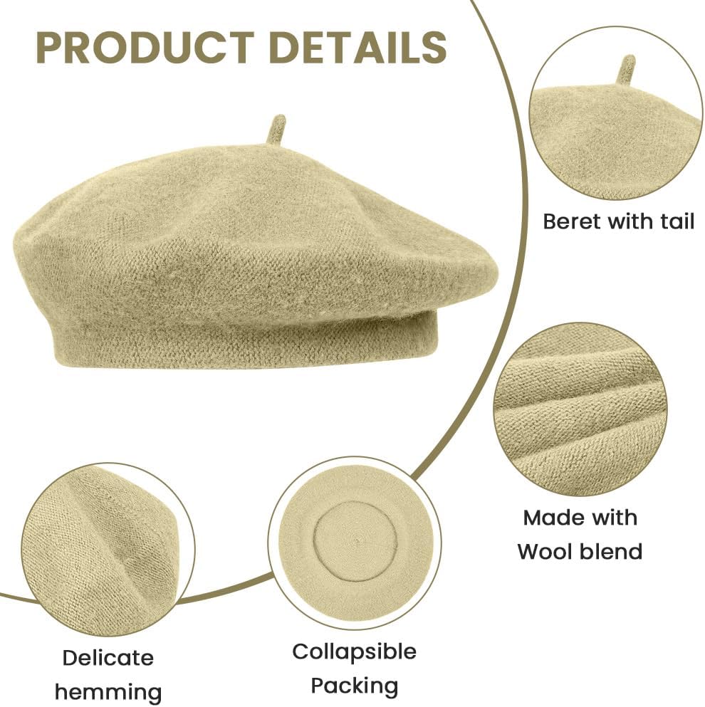 Women's Beret, Soft Beret, Wool, Classic, Plain, French Style Beret, Retro Beret, Artists, Classic for Girls and Women – Bild 3