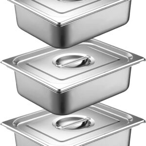 Breading Bowls Set of 3, GN 1/2 Container, 32.5 x 26.5 x 6.5 cm Breading Set for Chops, Cutlets, Meat, Fish, Gastronorm Container, Stainless Steel with Lid, Metal Breading Road, Rectangular