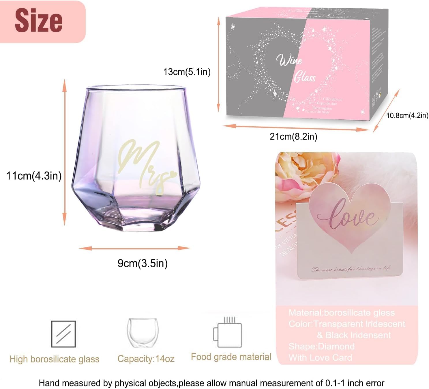 BigNoseDeer Mr and Mrs Pair of Glasses, Wine Glass Cup Set, Wedding Mug for Bride and Groom, Wine Glasses Gifts for Couple Anniversary, Gifts for Bridal Shower, Engagement, Christmas, Valentine's Day – Bild 4