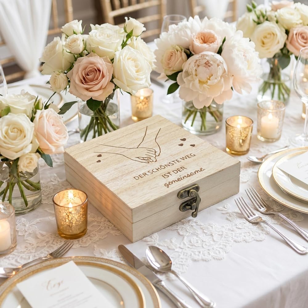 Money Gift Wedding Wood with Dried Flowers & Greeting Card - Wedding Gifts for Bride and Groom Money - Elegant Wooden Box & Picture Frame - Creative Money Packaging – Bild 2