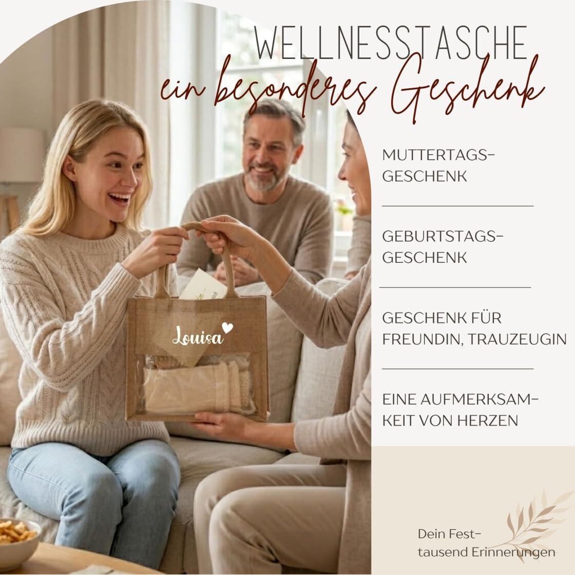Personalised Wellness Gift Set for Women, Complete Wellness Box with Contents, Jute Bag with Name, Gift Voucher Packaging, Mum, Girlfriend, Colleague – Bild 5