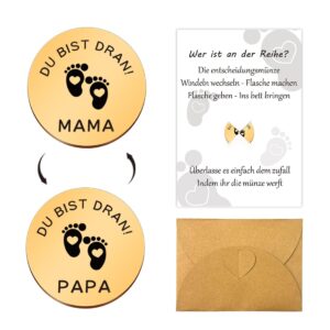 Decision Coin Dad Mum, Gifts for Birth, New Parents Gift Birth, Gift for Expecting Mother to Become Dad, Pregnancy Gift, Christening Gifts for Girls Boys Baby (Gold)