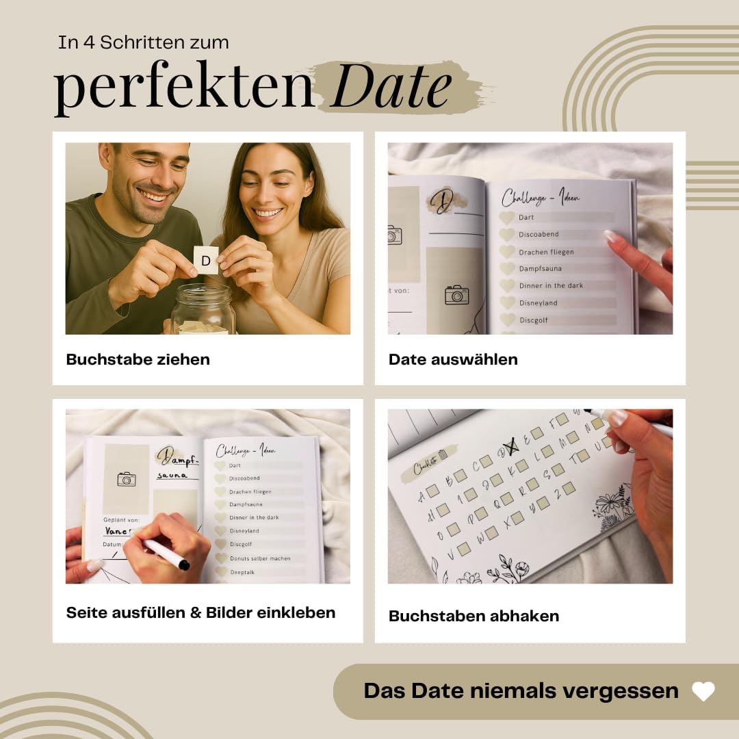 HERZENSBACHT ABC Challenge Book - Date Edition for Couples | 280+ Date Ideas | ABC Dates for Shared Experiences | Bucket List & Couple Challenge | Gift Idea for Christmas, Valentine's Day, Anniversary – Bild 2