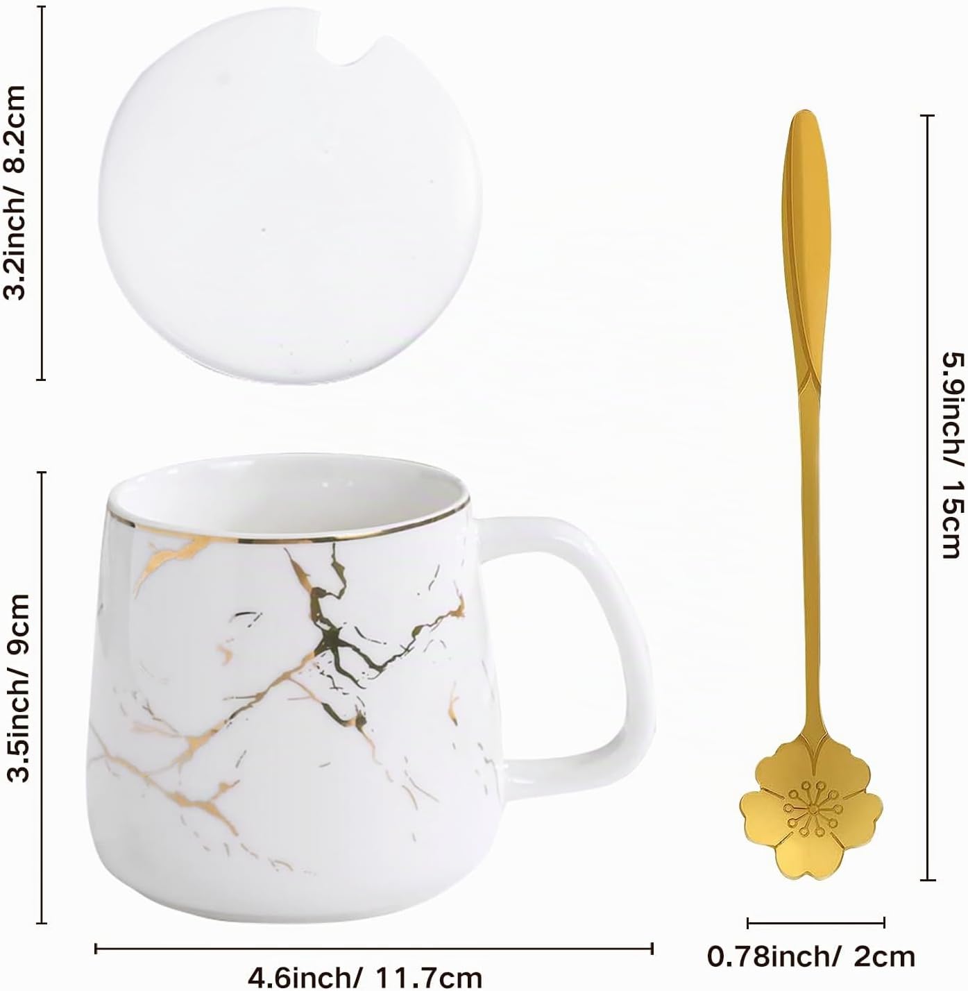 Set of 2 Coffee Cups 380 ml Ceramic, Espresso Cups, Marble Coffee Cups for Tea, Coffee, Milk, Cappuccino, with Lids and Lid, Women's Birthdays, Valentine's Day, Mother's Day, Wedding, Gifts – Bild 6