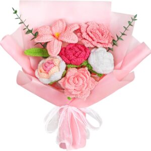 Crocheted Flowers Handmade Artificial Tulip Crochet Flowers Bouquet