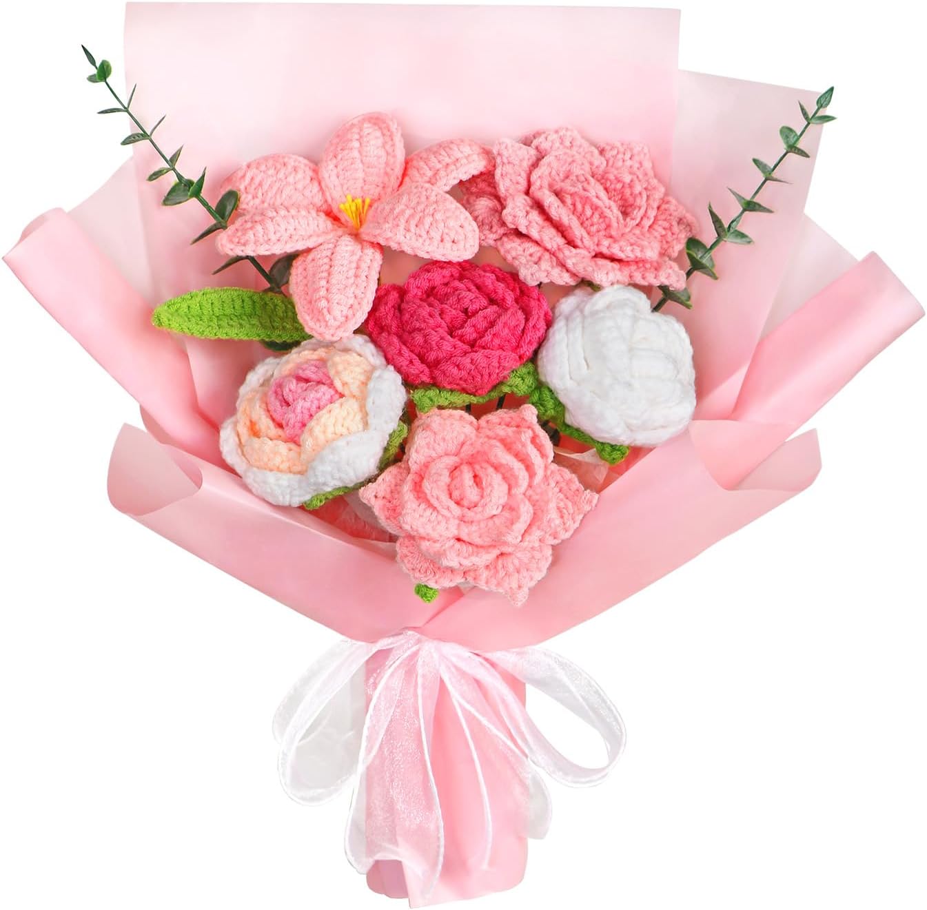 Crocheted Flowers Handmade Artificial Tulip Crochet Flowers Bouquet
