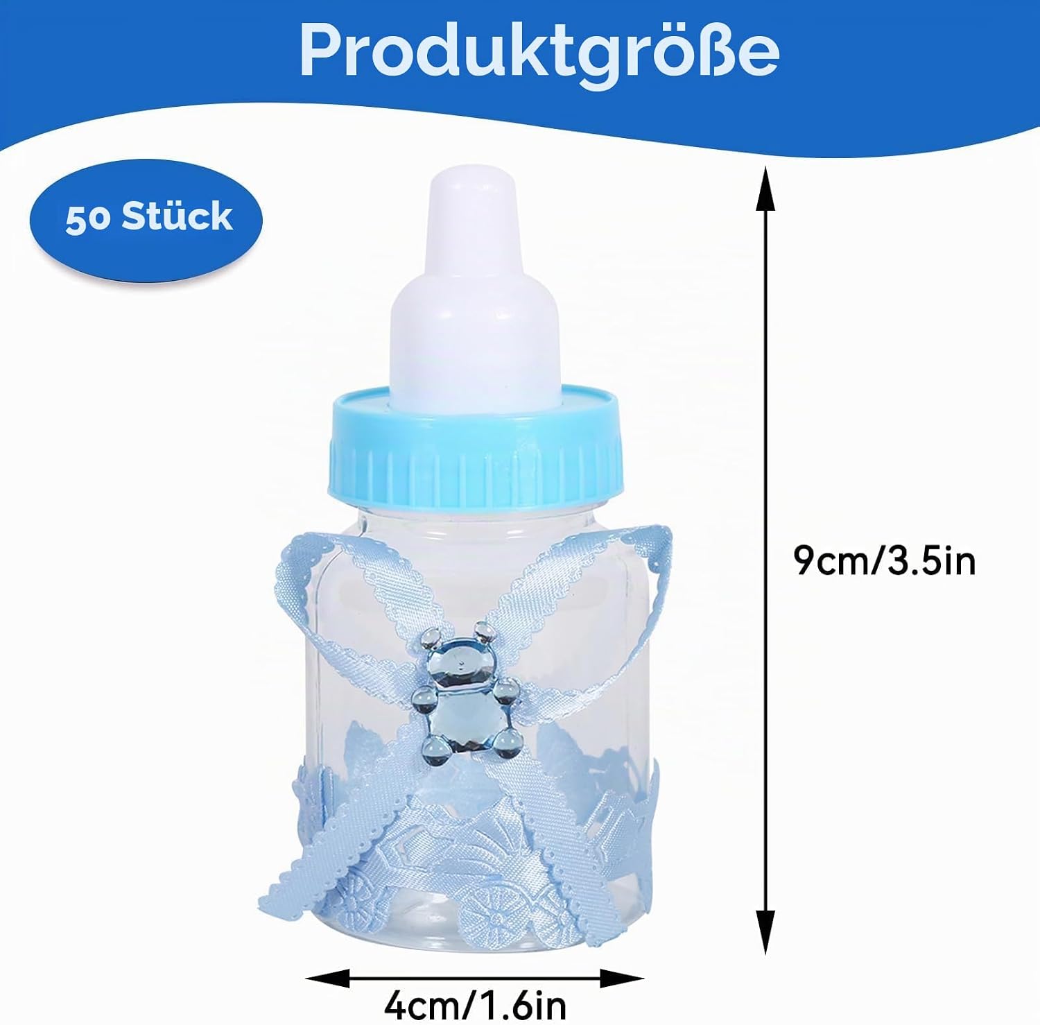 Pack of 50 Feeder Style Candy Bottles for Baby Shower, Mini Party Favors Fillable Candy Gift Box for Boy Girl Newborn Infant Baptist Christening Birthday Party Decoration (Blue) – Bild 2