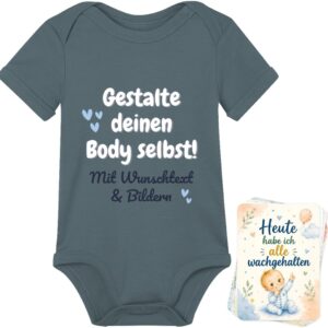 Baby Bodysuit Personalised with Name Including 8 Milestone Cards, Baby Gift for Birth for Girls & Boys, Body Baby Newborn, Baby Shower Gift, Christening, Unisex Cotton