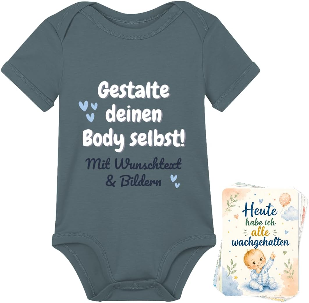 Baby Bodysuit Personalised with Name Including 8 Milestone Cards, Baby Gift for Birth for Girls & Boys, Body Baby Newborn, Baby Shower Gift, Christening, Unisex Cotton
