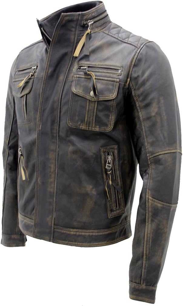 Infinity Men’s Brando Leather, Biker Jacket, Black, Warm, Vintage – Bild 7