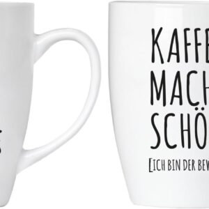 BRUBAKER Ohne Kaffee läuft hier gar nichts! Kaffee macht schön - Mug Set Including Gift Pack and Greeting Card - Coffee Cups Gift Set - Funny Ceramic Coffee Mug for Office and Home