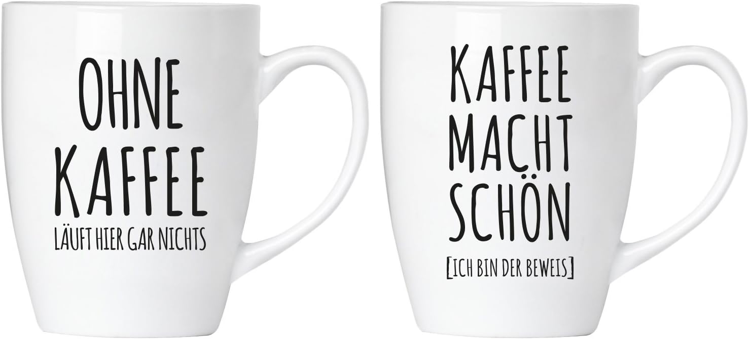 BRUBAKER Ohne Kaffee läuft hier gar nichts! Kaffee macht schön - Mug Set Including Gift Pack and Greeting Card - Coffee Cups Gift Set - Funny Ceramic Coffee Mug for Office and Home