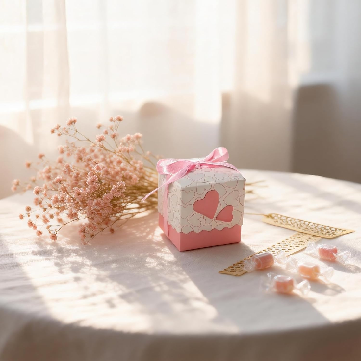 Small Gift Box, Pack of 50 Favours Box, Gift Box, Christening, Candy Box, Party Favours Gift Boxes with Ribbons for Wedding, Christening, Party, Birthday – Bild 6